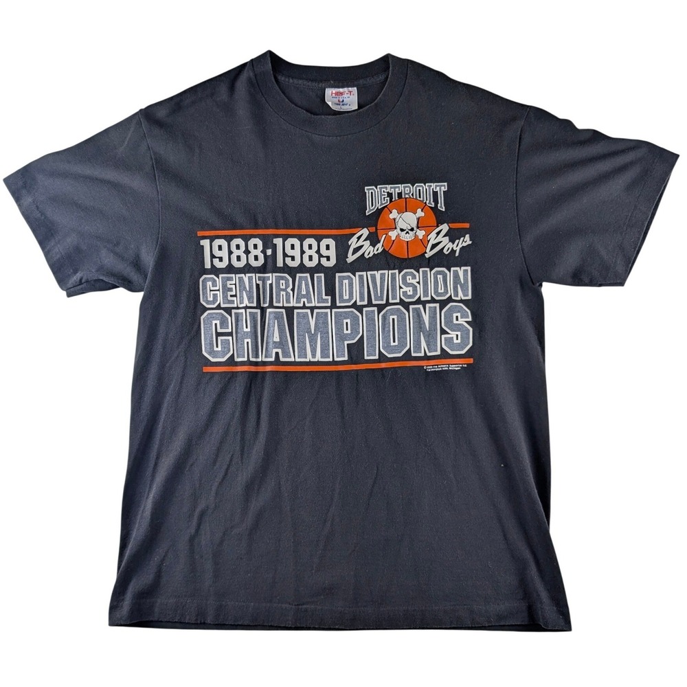 Vintage 1989 Detroit Pistons Bad Boys Champions Shirt Hef-T Tee Jays Large Black